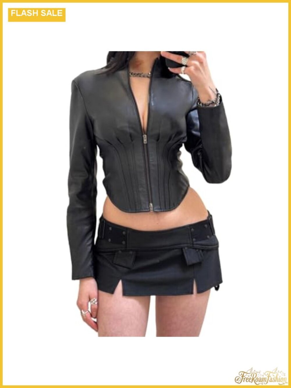 Faux Leather Long Sleeve Crop Moto Jacket Zip Up Mock Neck